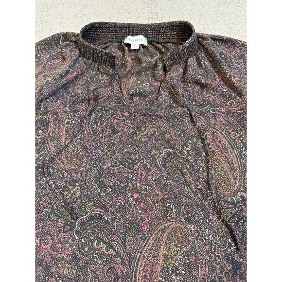 Evereve Blouse Womens Small Brown Pink‎ Paisley Kyra Peasant Blouse V Neck - Picture 5 of 13